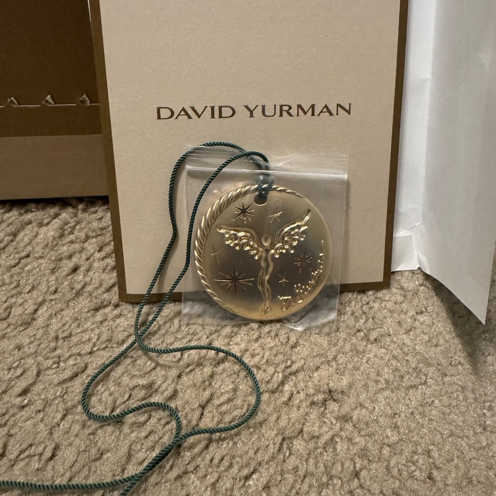 David Yurman Gold Angel Medallion with Green Cord